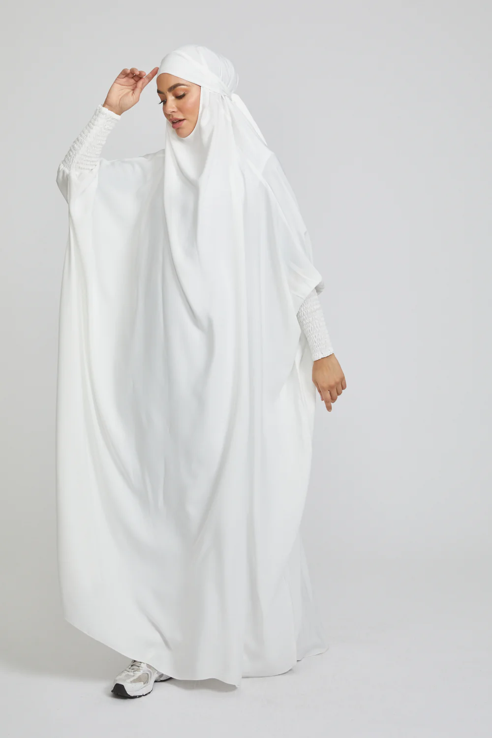 Premium One Piece Full Length Jilbab/ Prayer Abaya - White - Image 3