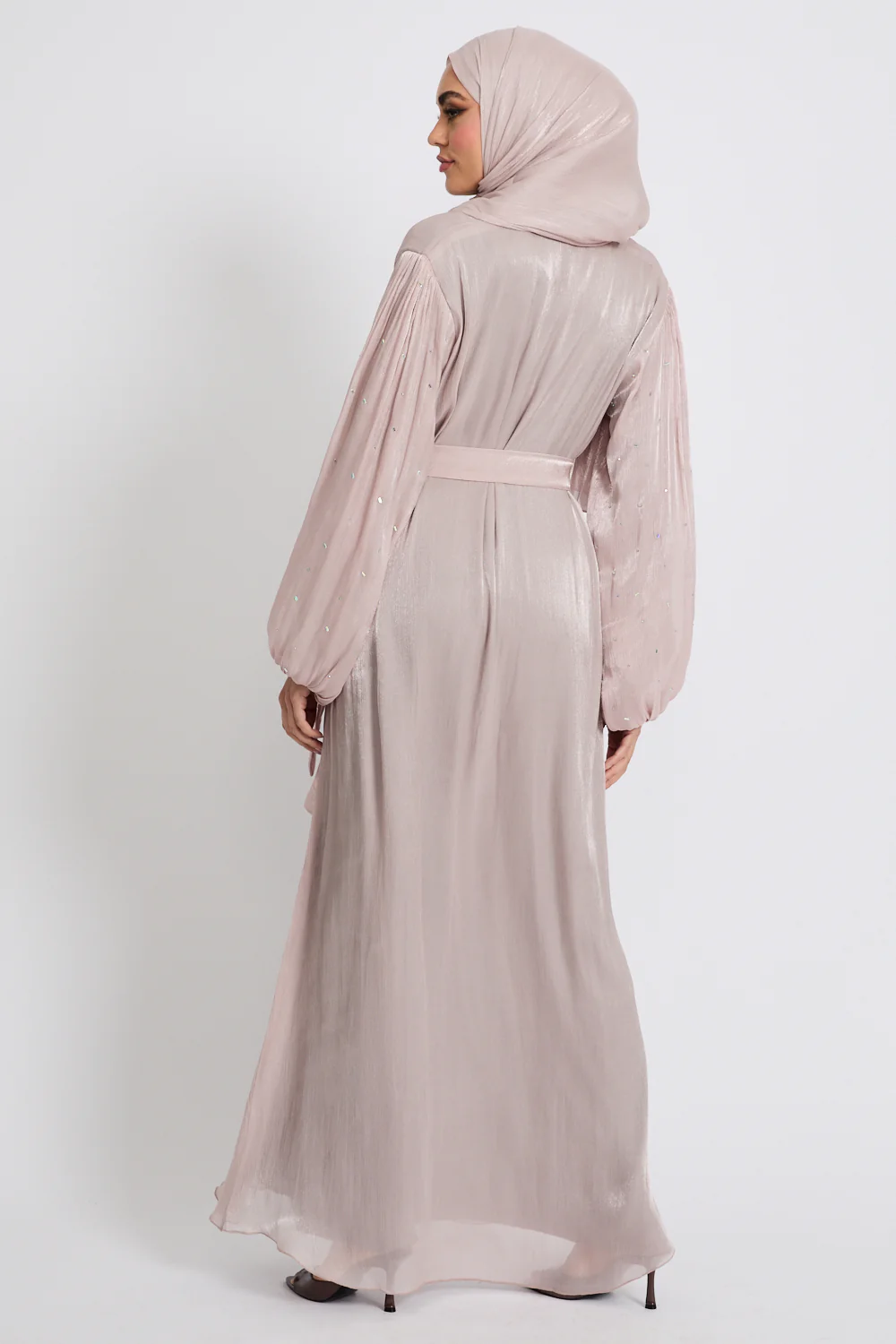 Premium Organza Frost Dainty Embellished Closed Abaya - Rose Dust - Image 8