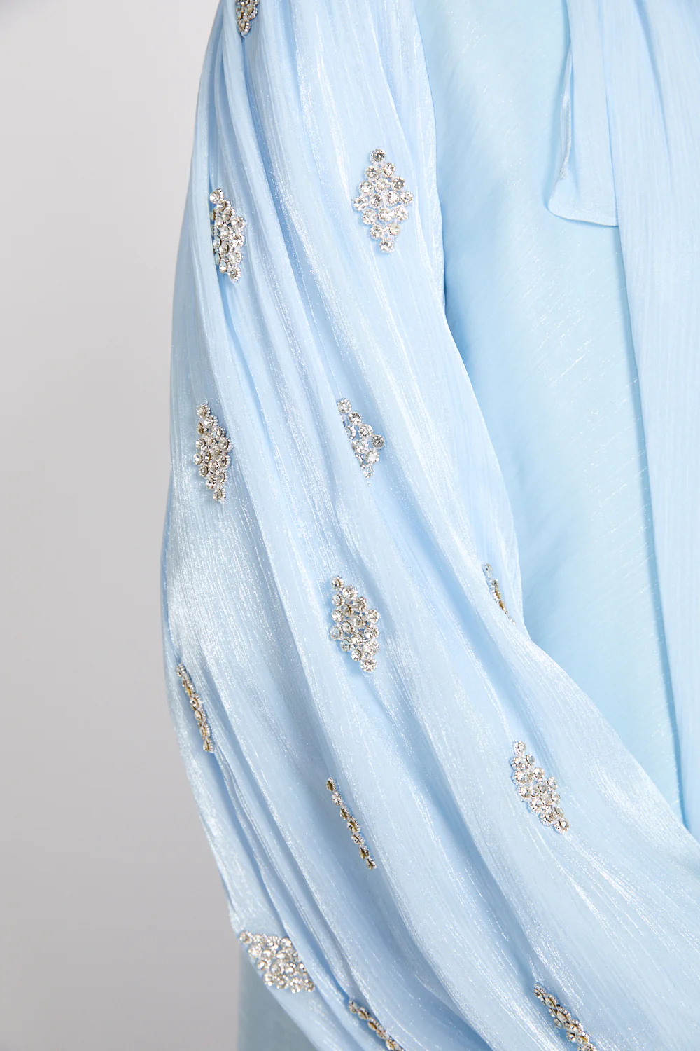 Premium Organza Starfall Embellished Open Abaya – Moonlit Blue - Image 4