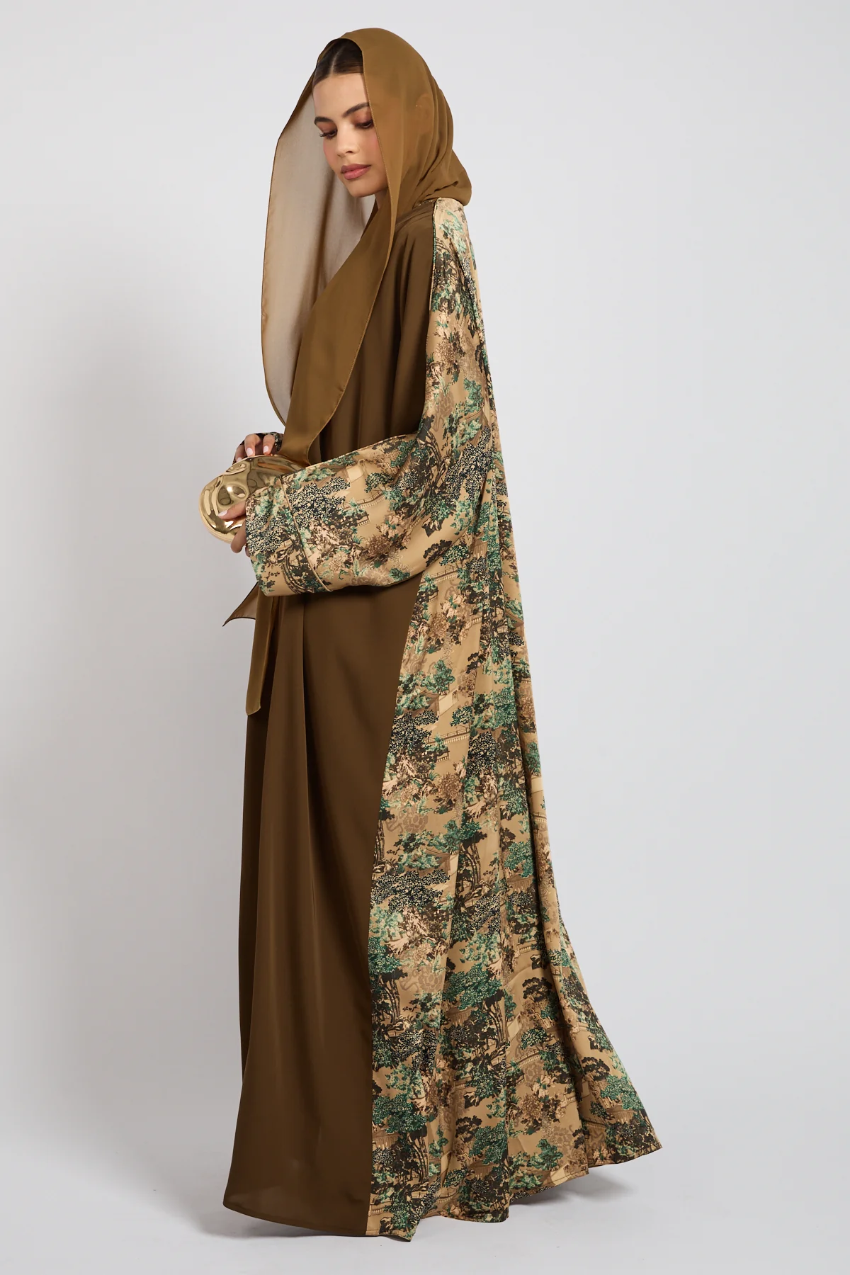 Premium Oriental Garden Olive Bronze Open Abaya - LIMITED EDITION