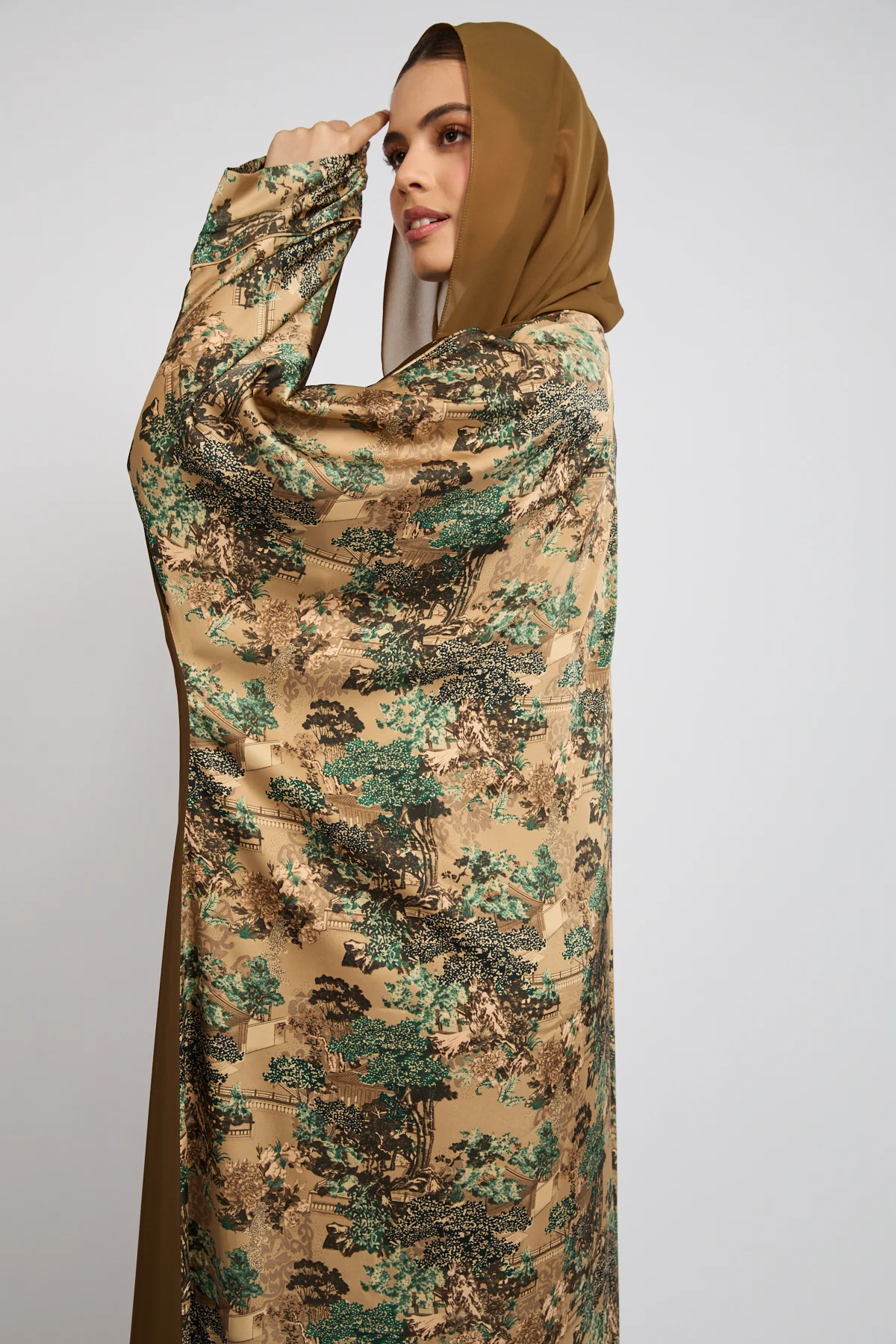 Premium Oriental Garden Olive Bronze Open Abaya - LIMITED EDITION - Image 2