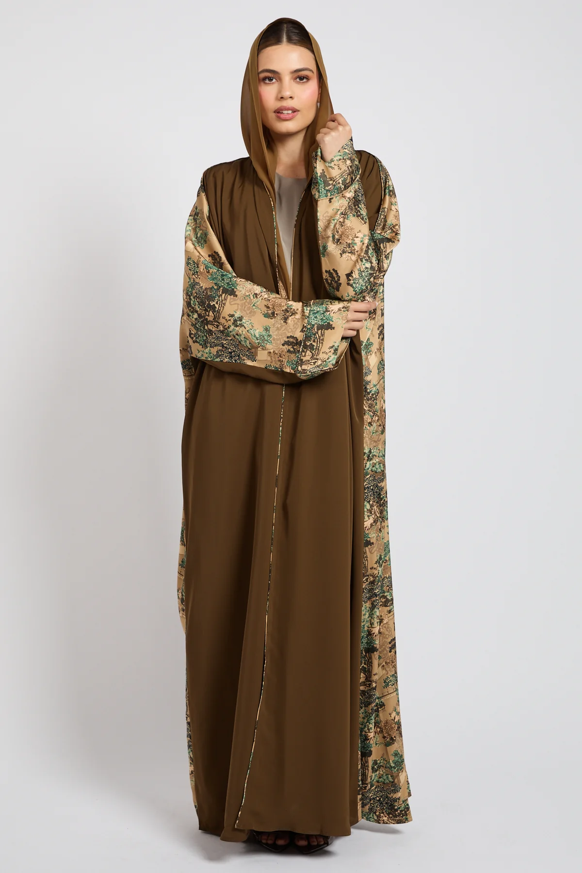 Premium Oriental Garden Olive Bronze Open Abaya - LIMITED EDITION - Image 3