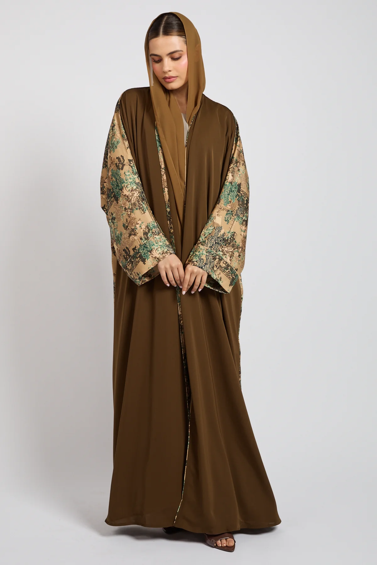 Premium Oriental Garden Olive Bronze Open Abaya - LIMITED EDITION - Image 5