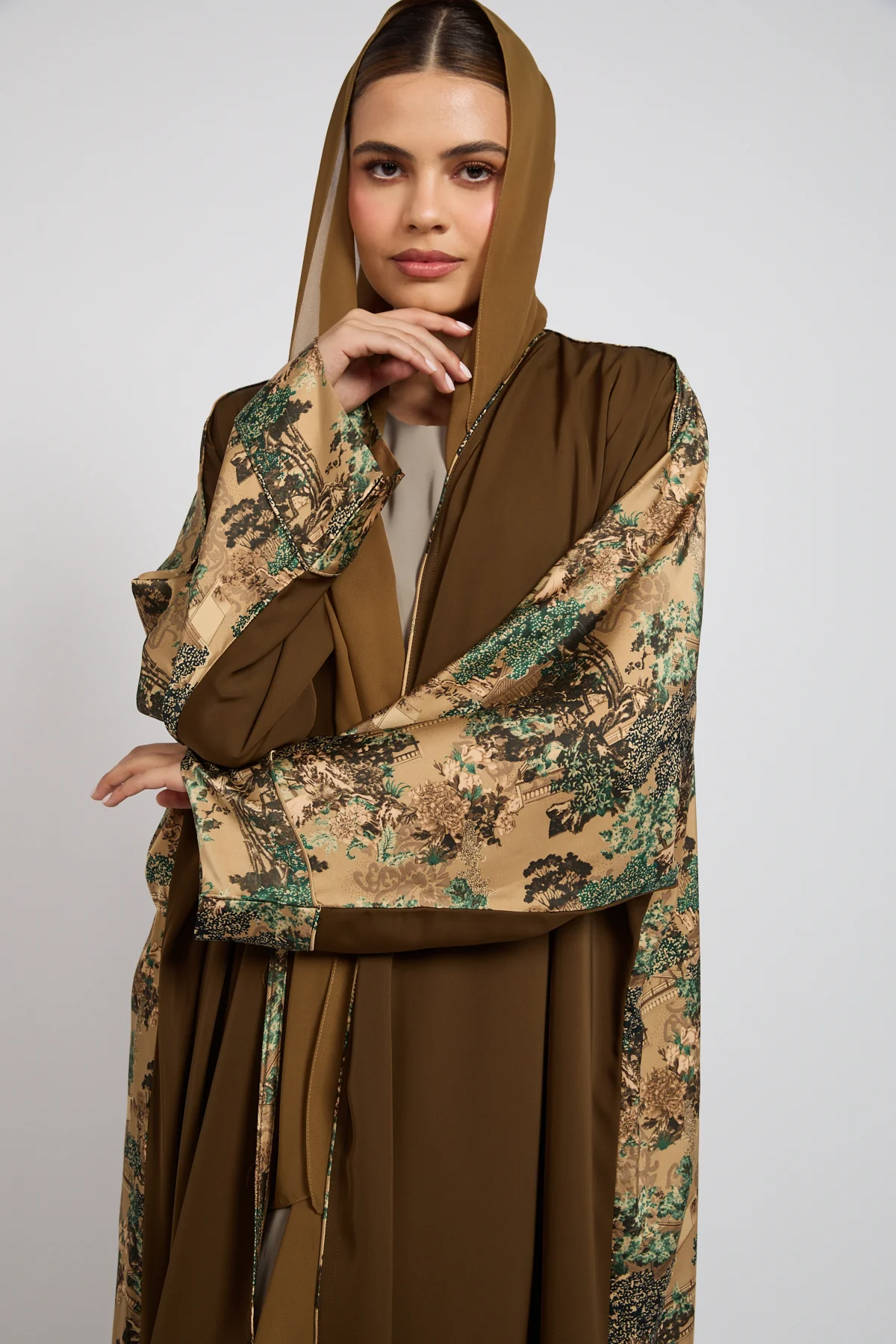 Premium Oriental Garden Olive Bronze Open Abaya - LIMITED EDITION - Image 7