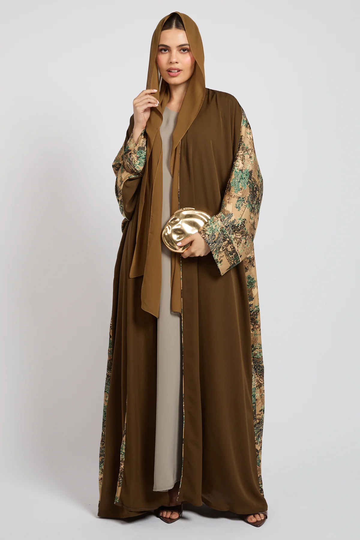 Premium Oriental Garden Olive Bronze Open Abaya - LIMITED EDITION - Image 9