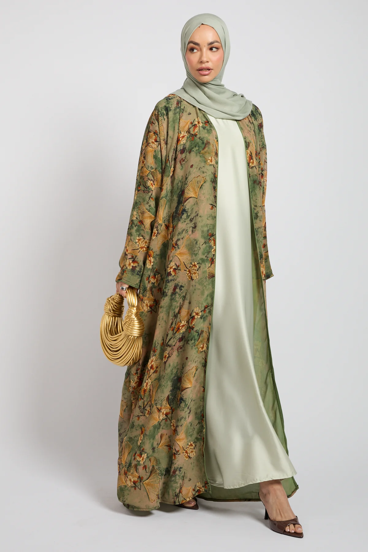 Premium Oriental Sage Open Bisht Abaya – LIMITED EDITION