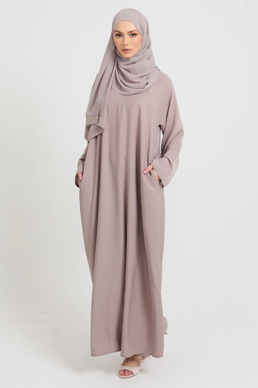 Premium Plain Closed Abaya with Pockets - Dusky Nude - Image 6