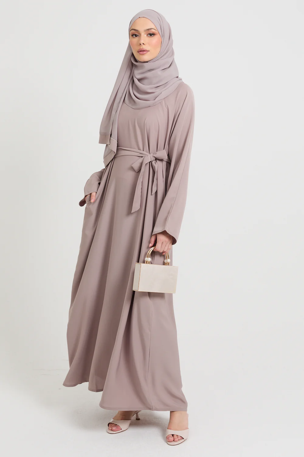 Premium Plain Closed Abaya with Pockets - Dusky Nude - Image 9