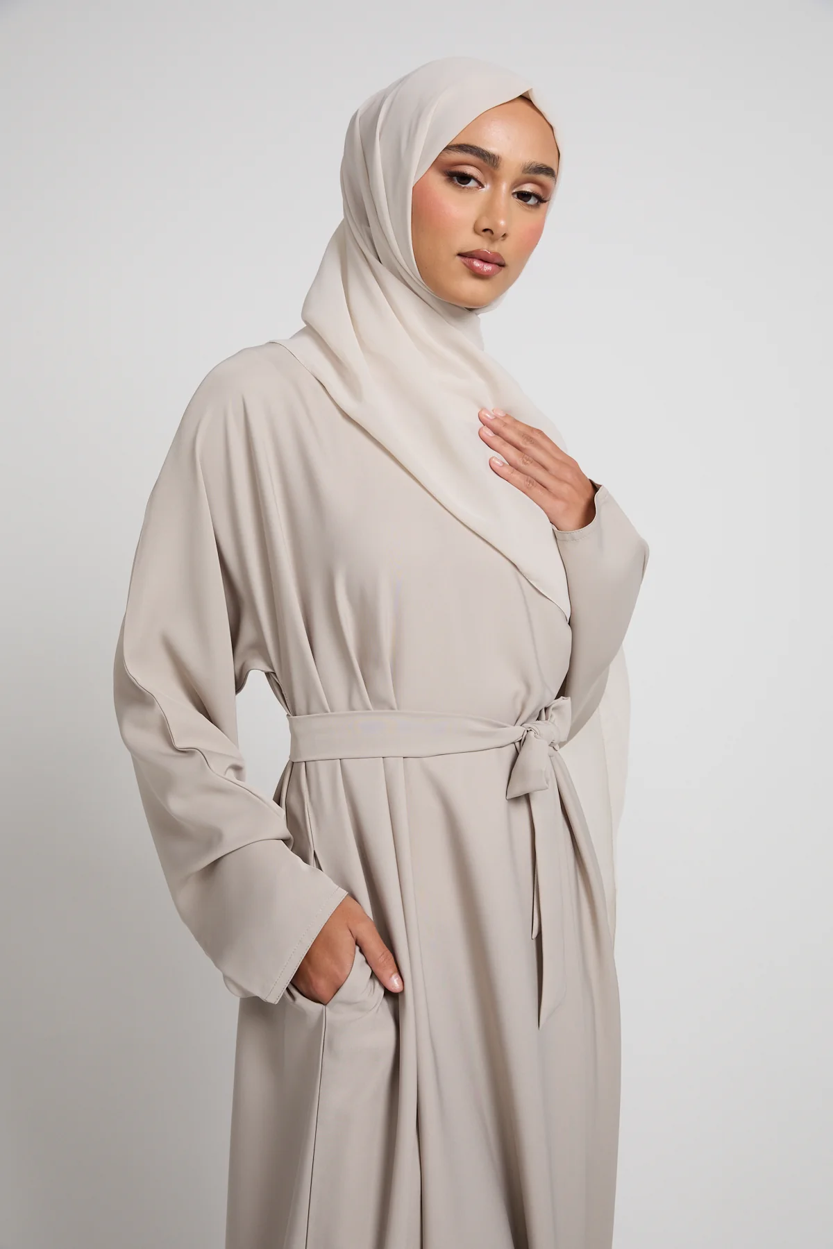 Premium Plain Closed Abaya with Pockets - Nude Sand - Image 2