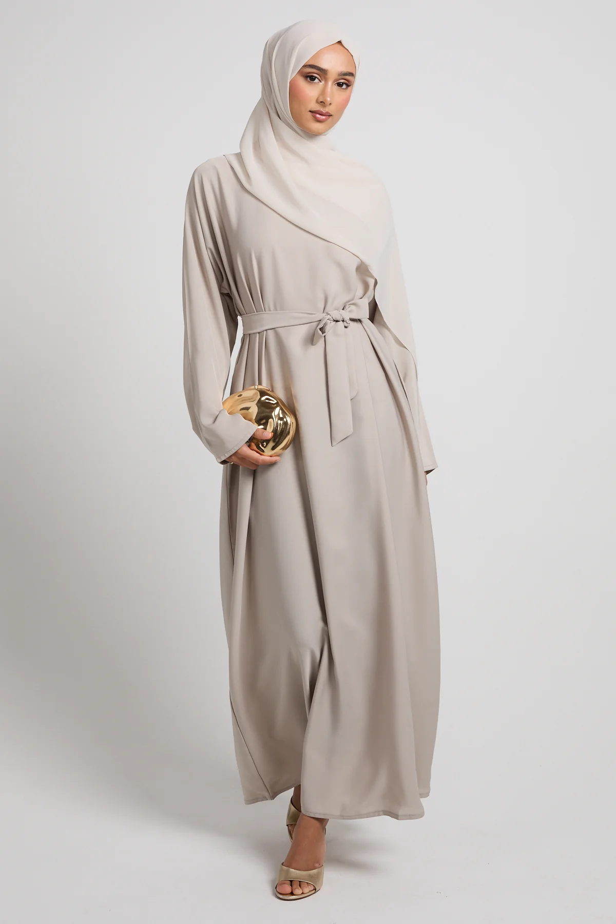 Premium Plain Closed Abaya with Pockets - Nude Sand - Image 3