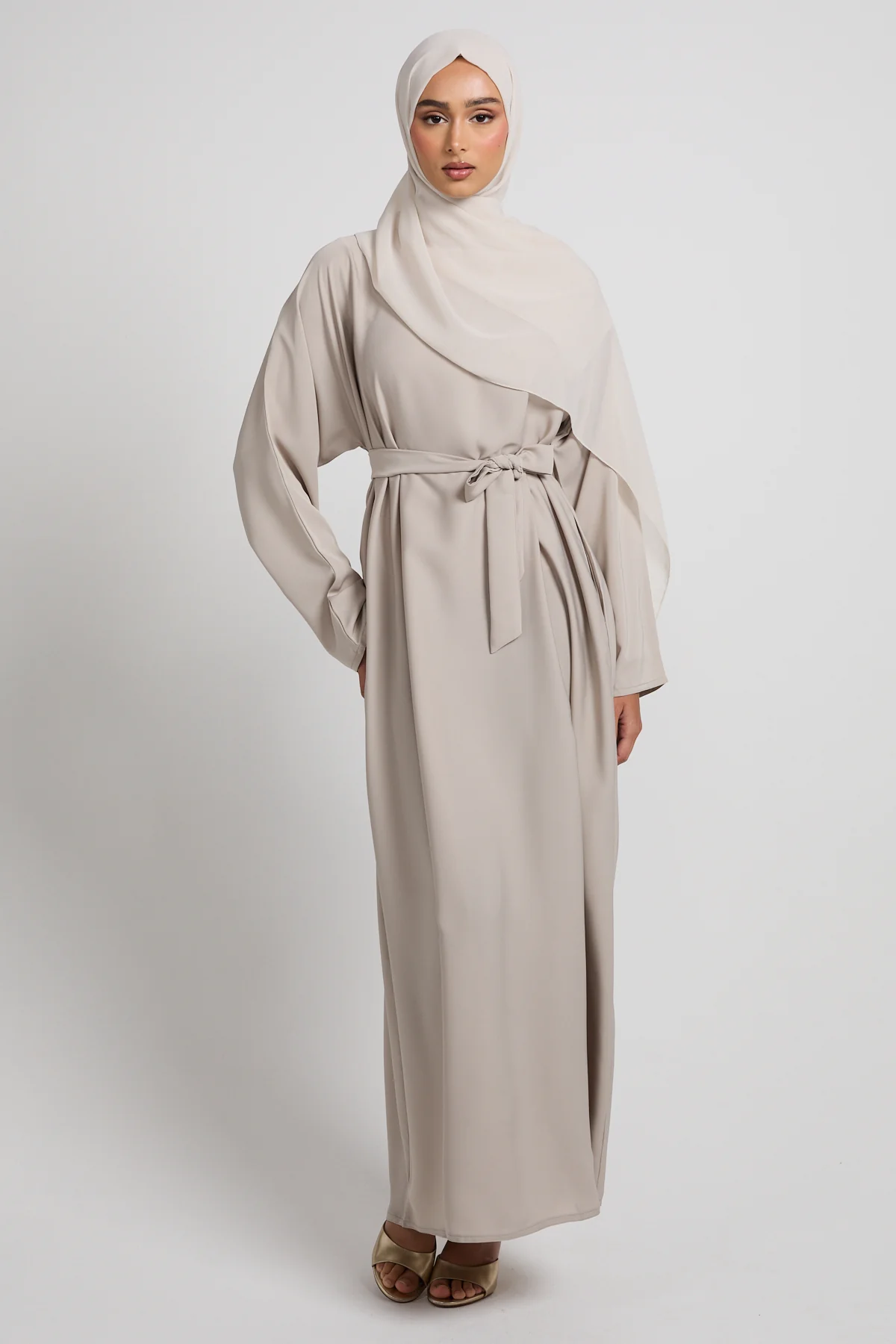 Premium Plain Closed Abaya with Pockets - Nude Sand - Image 6