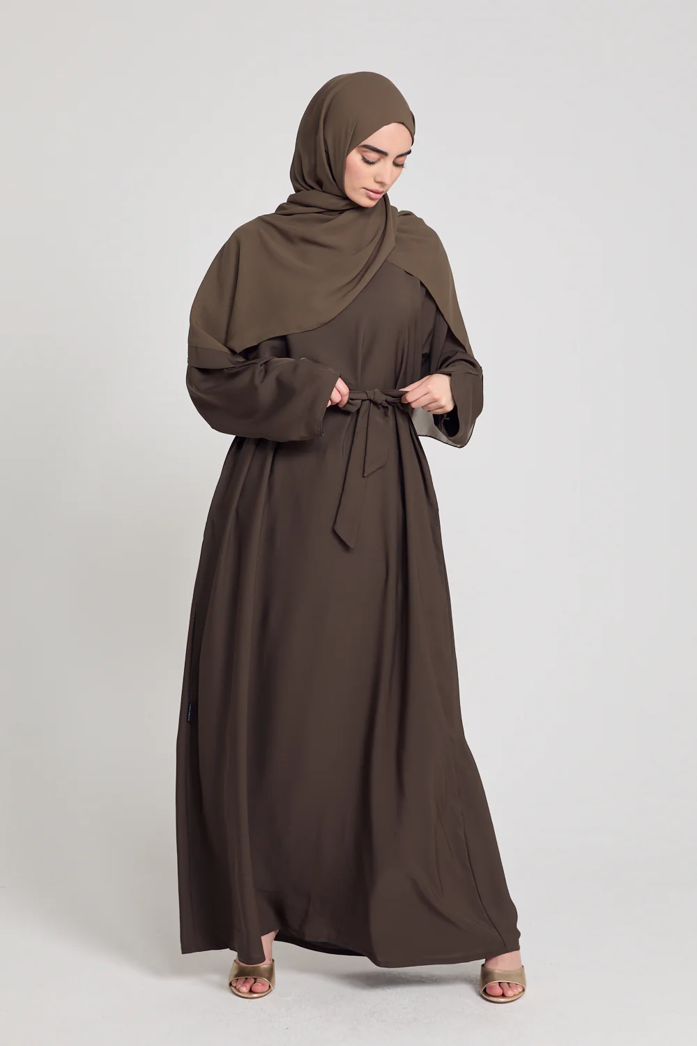 Premium Plain Closed Abaya with Pockets - Olive Brown - Image 7