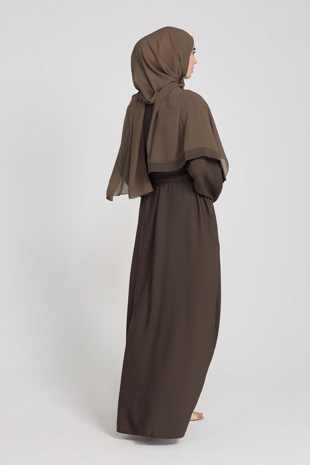 Premium Plain Closed Abaya with Pockets - Olive Brown - Image 9