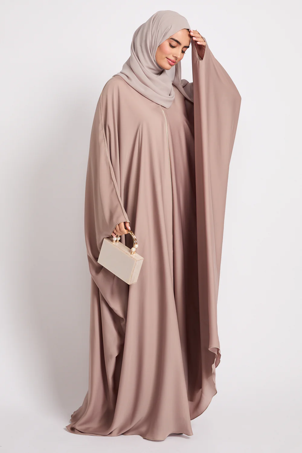Premium Plain Open Farasha with Piping Detailing - Rose Sand - Image 6