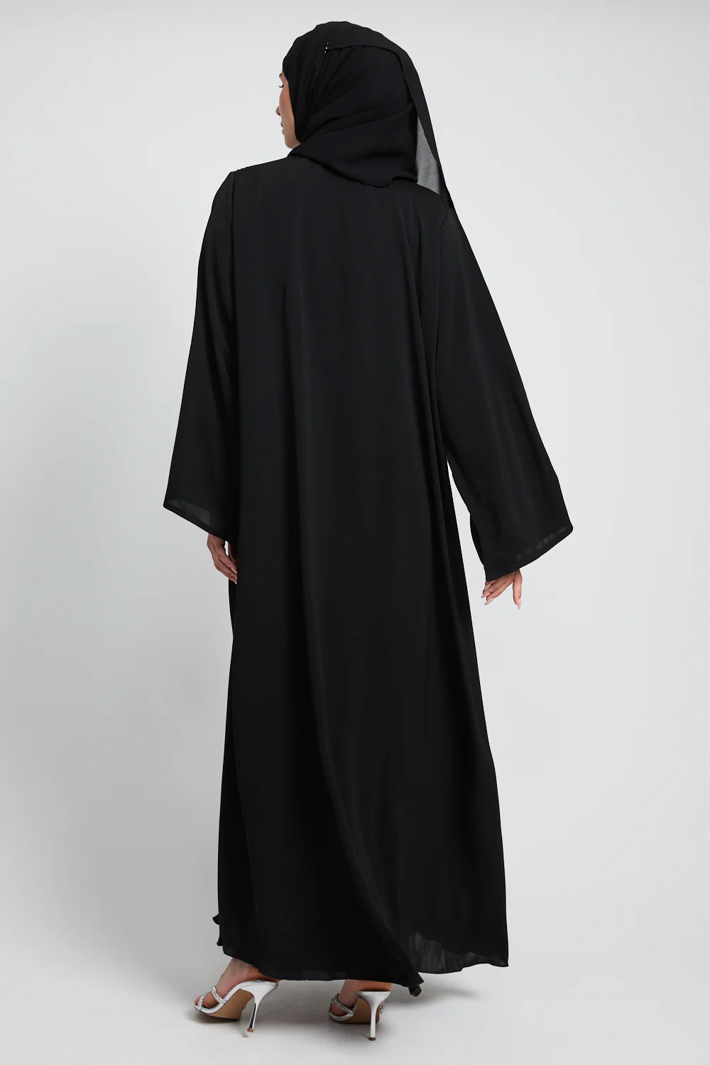 Premium Pleated Detailing Open Abaya - Black - Image 9
