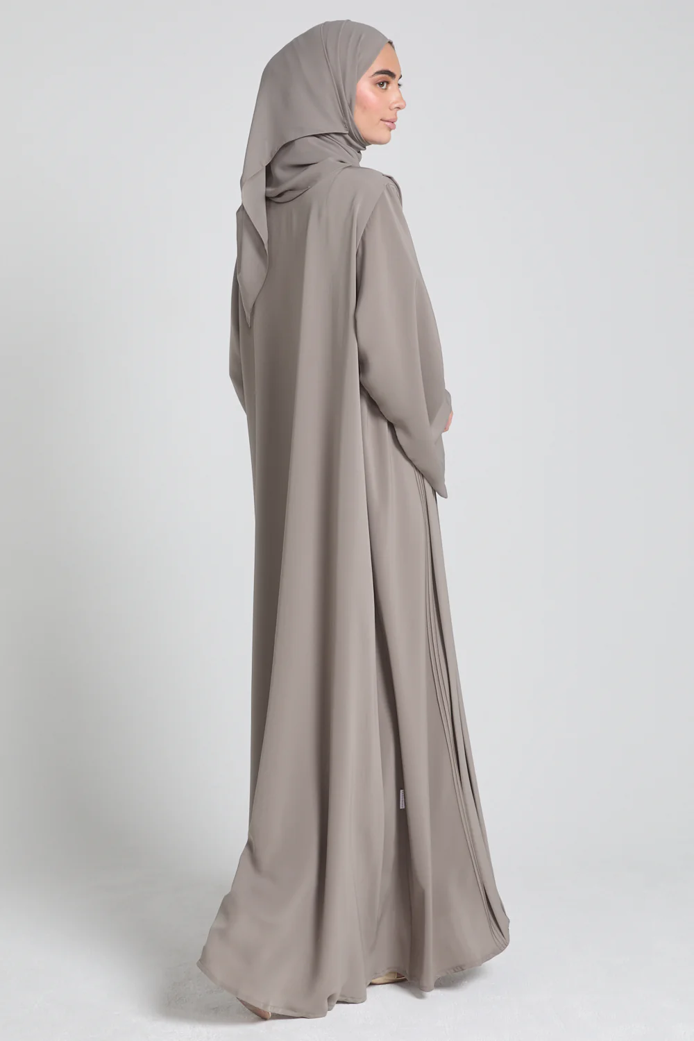 Premium Pleated Detailing Open Abaya - Olive Taupe - Image 8