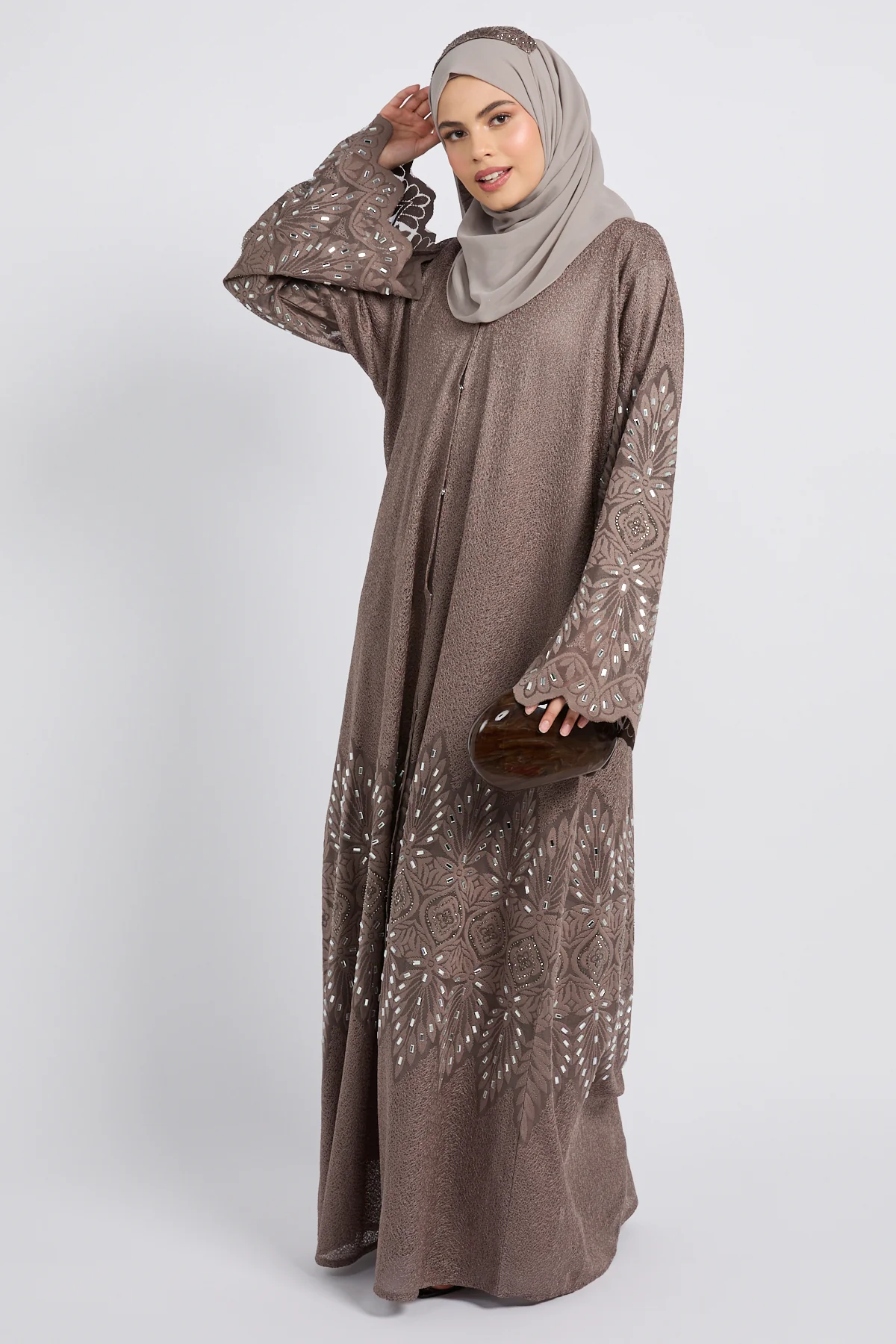 Premium Regal Mosaic Open Abaya - Mocha Taupe - LIMITED EDITION - Image 10
