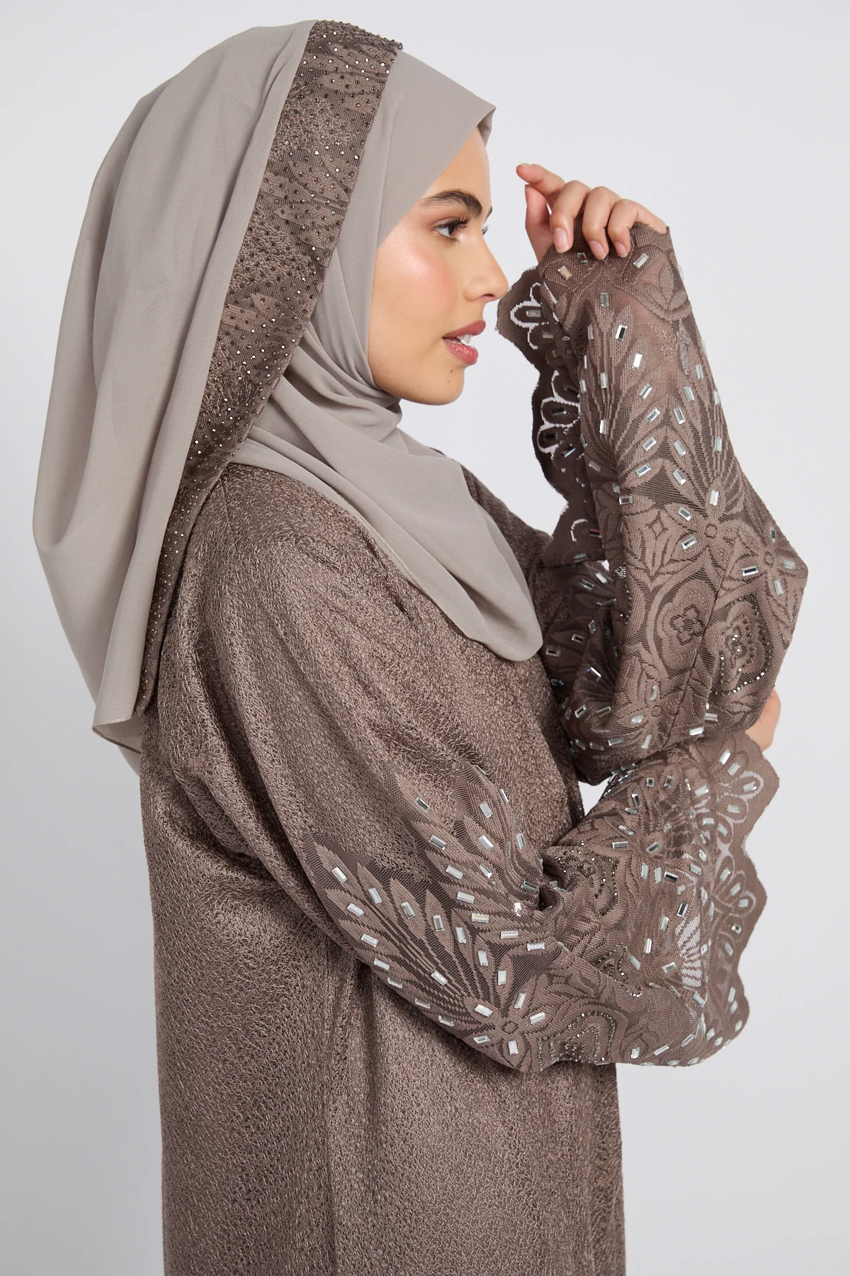 Premium Regal Mosaic Open Abaya - Mocha Taupe - LIMITED EDITION - Image 2