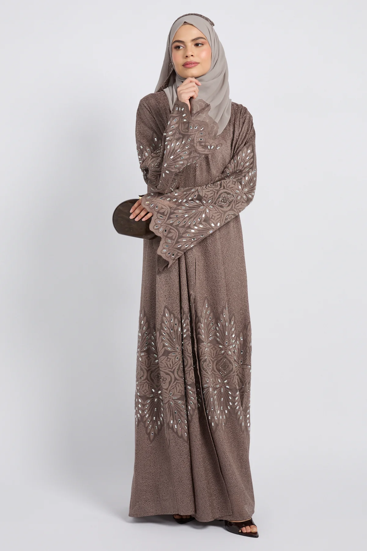 Premium Regal Mosaic Open Abaya - Mocha Taupe - LIMITED EDITION - Image 3