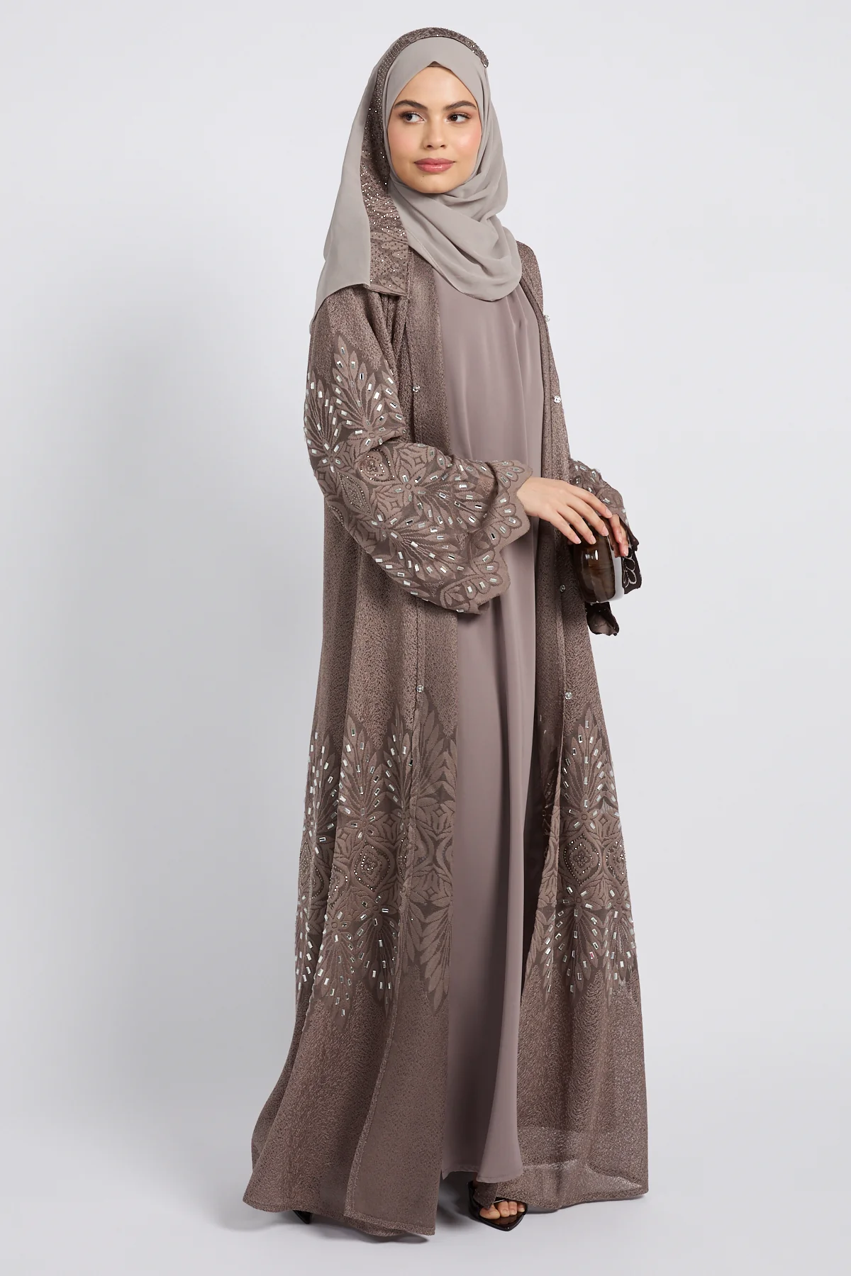 Premium Regal Mosaic Open Abaya - Mocha Taupe - LIMITED EDITION - Image 8