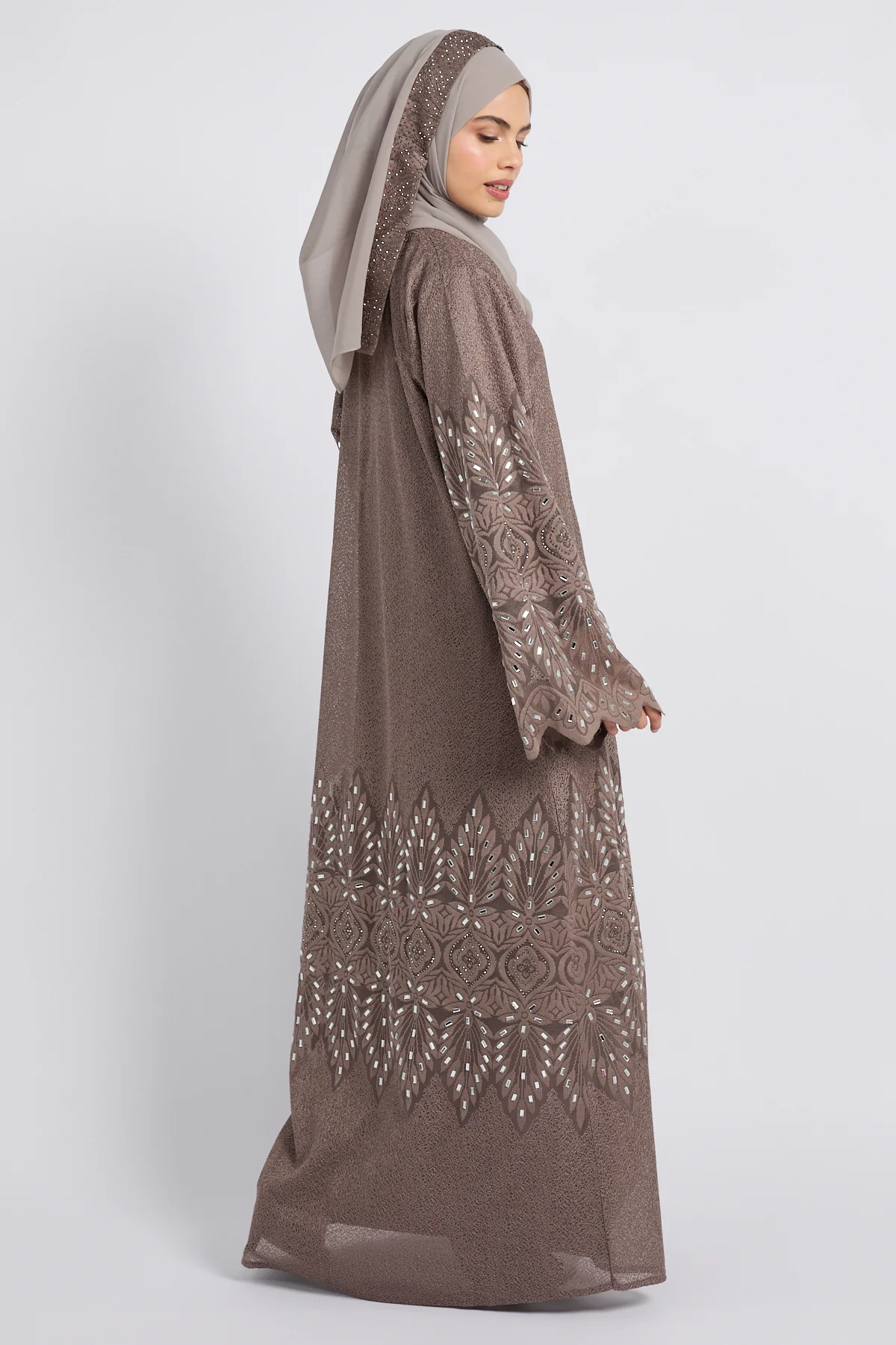 Premium Regal Mosaic Open Abaya - Mocha Taupe - LIMITED EDITION - Image 9
