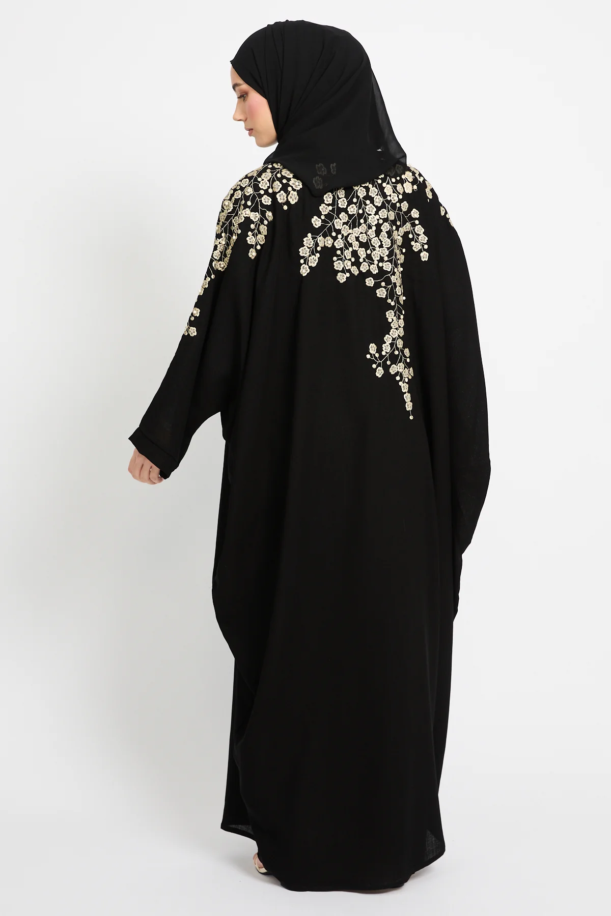 Premium Regalia Bloom Embroidered Black Open Abaya - Image 5