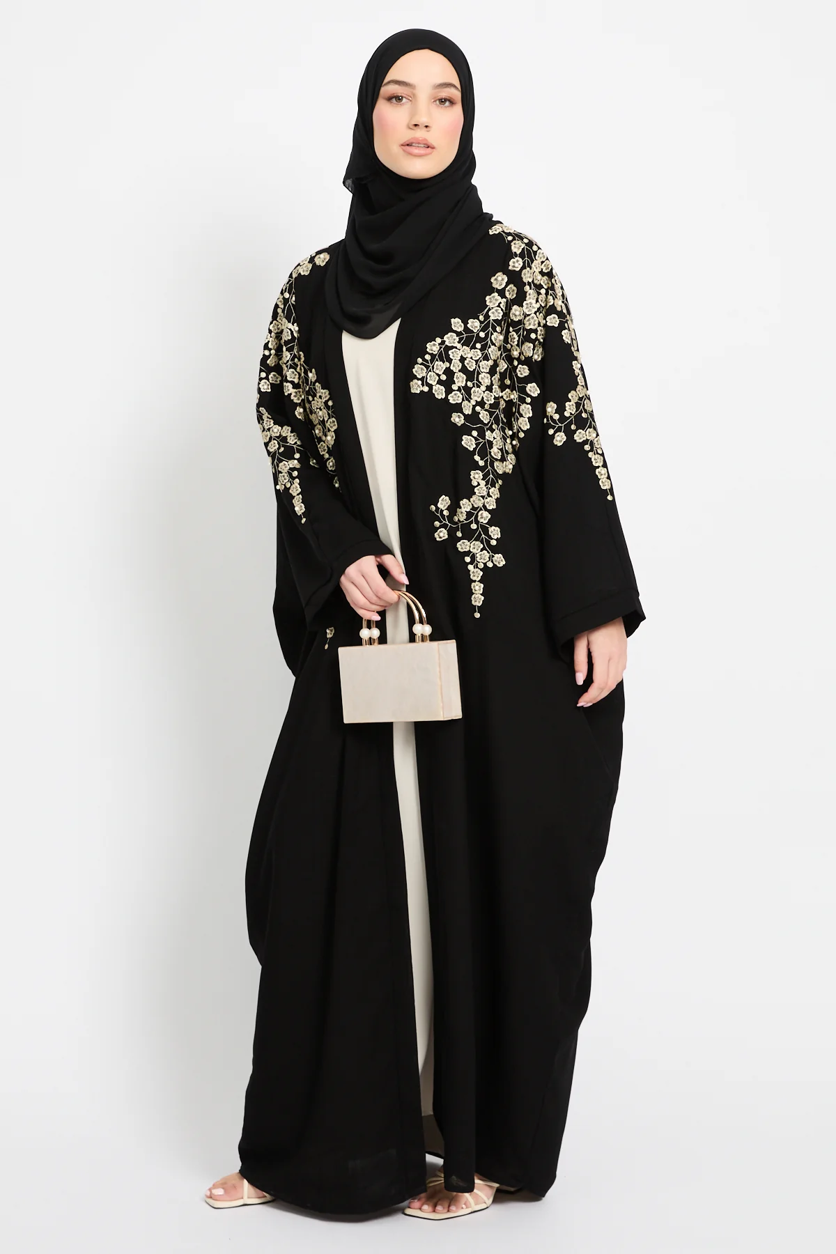 Premium Regalia Bloom Embroidered Black Open Abaya - Image 6