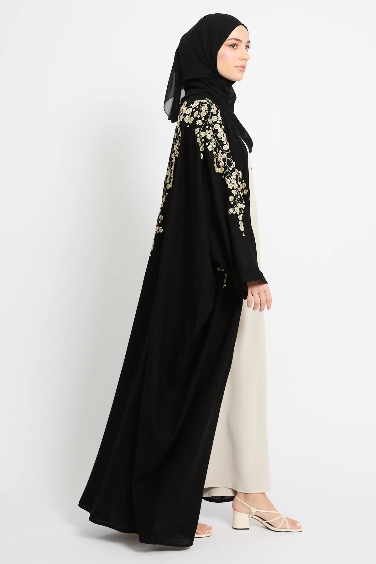 Premium Regalia Bloom Embroidered Black Open Abaya - Image 7