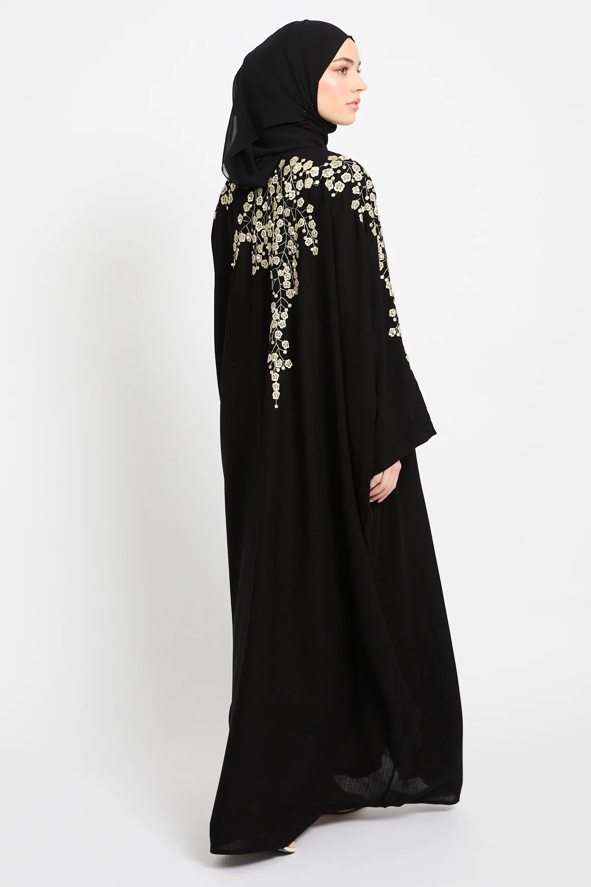 Premium Regalia Bloom Embroidered Black Open Abaya - Image 8
