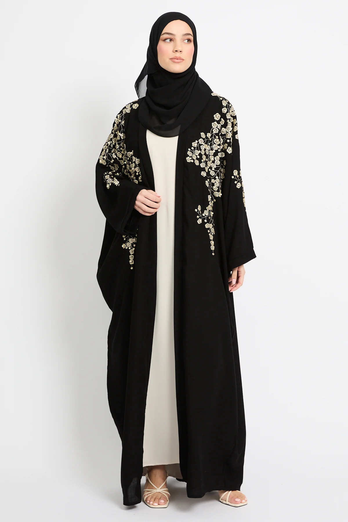 Premium Regalia Bloom Embroidered Black Open Abaya - Image 9