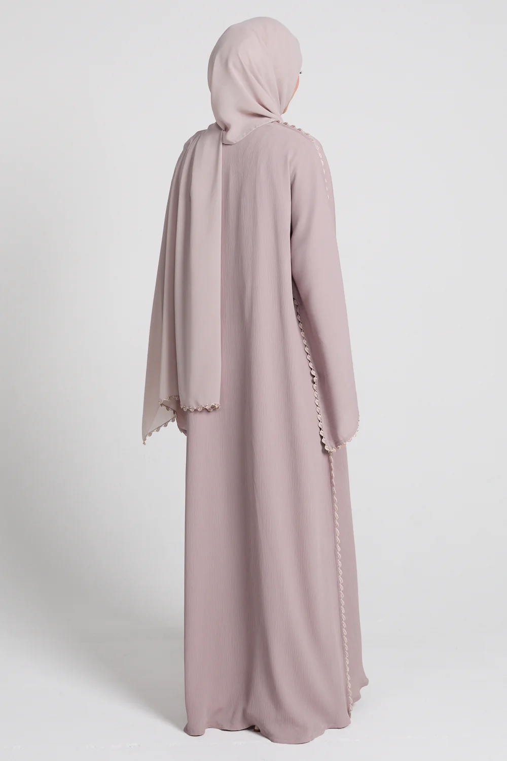 Premium Rose Dusk Crochet Detailed Open Abaya - Image 9