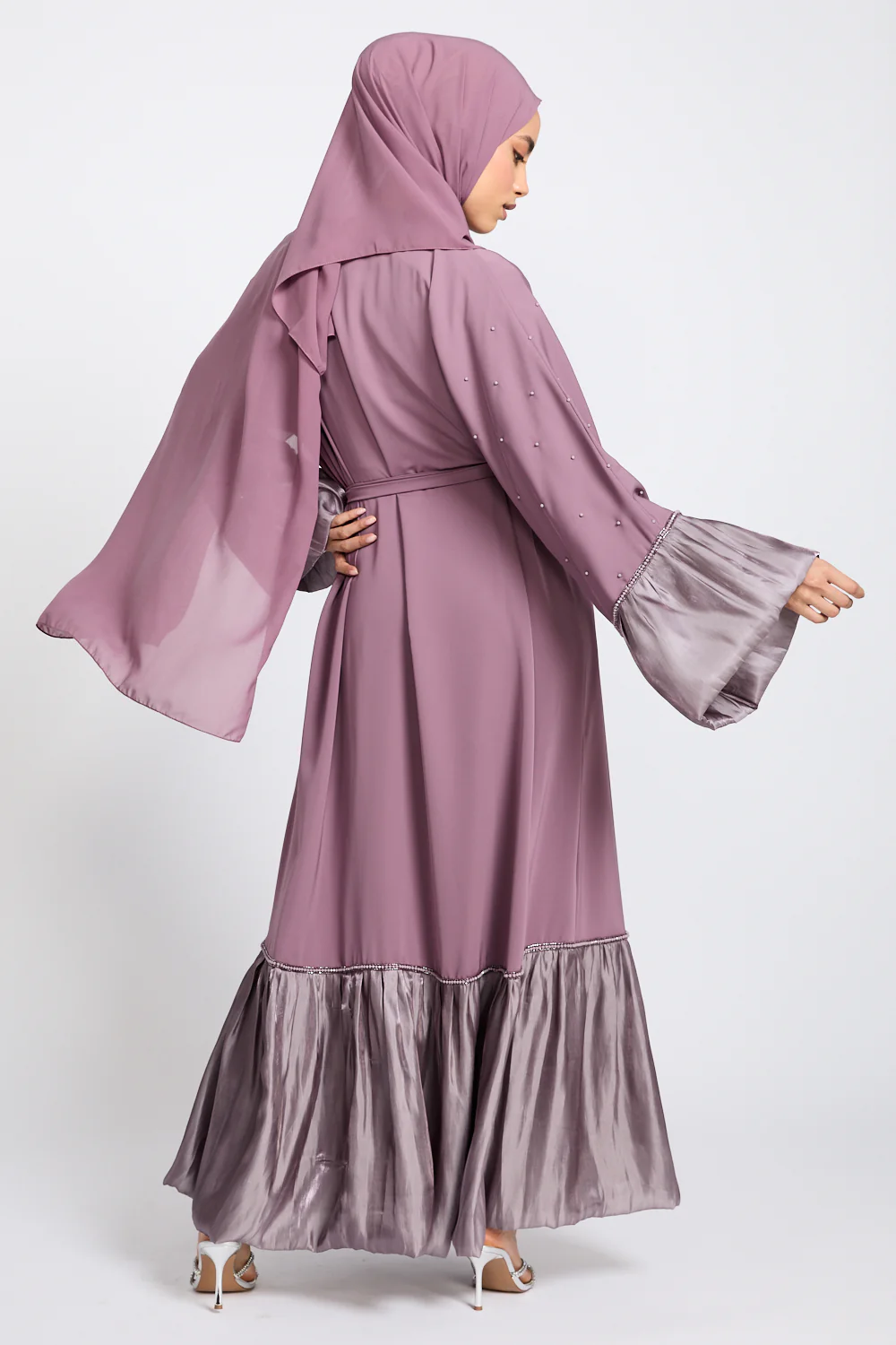 Premium Roselle Charm Open Abaya - Mauve Rose - Image 11