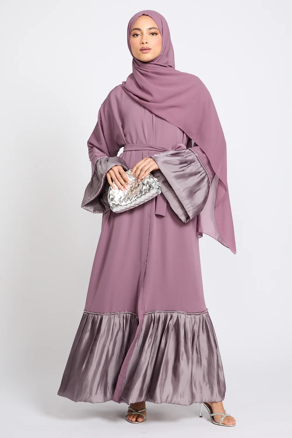 Premium Roselle Charm Open Abaya - Mauve Rose - Image 8