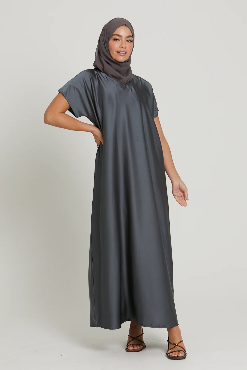Premium Satin Inner Slip Dress - Dark Shadow - Image 2