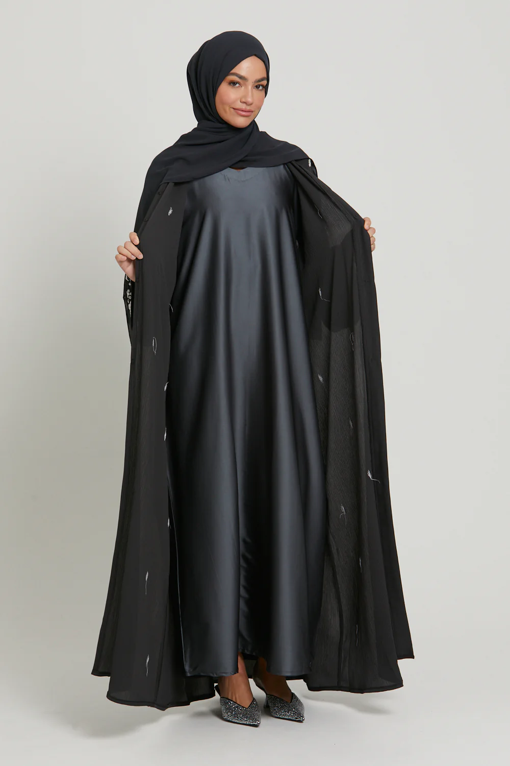 Premium Satin Inner Slip Dress - Dark Shadow - Image 3