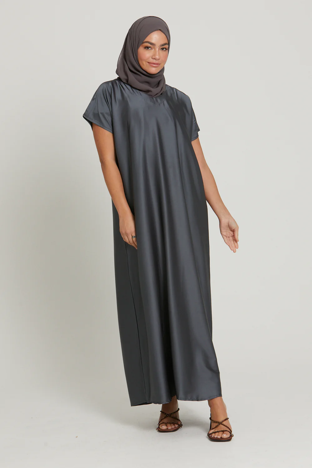 Premium Satin Inner Slip Dress - Dark Shadow - Image 4