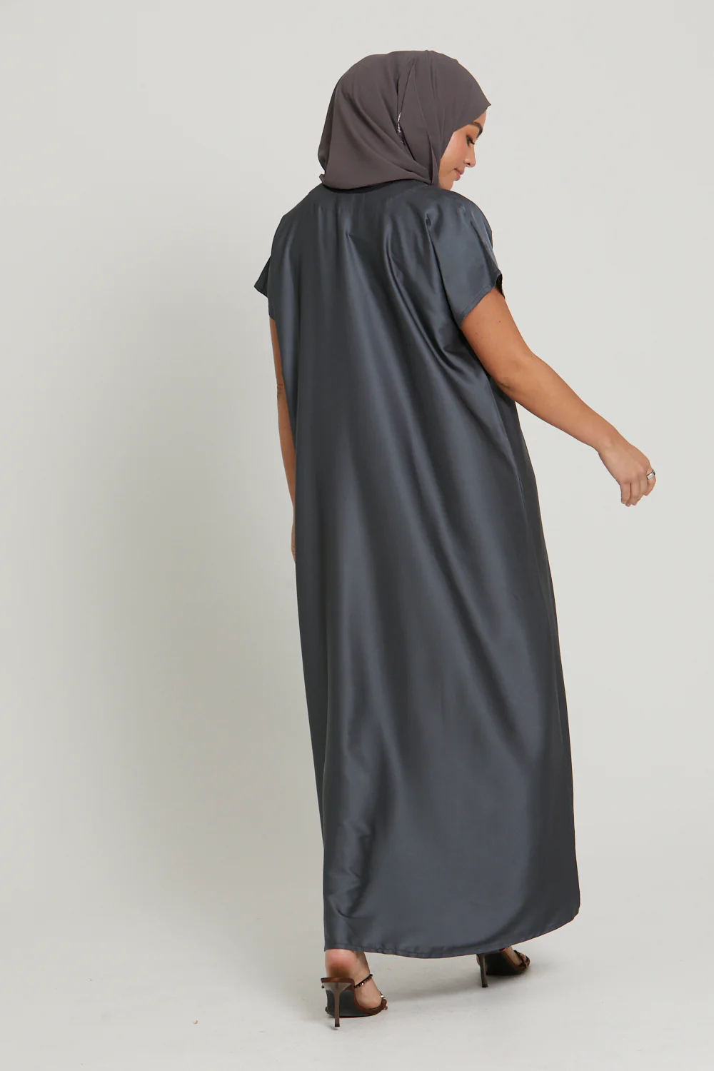 Premium Satin Inner Slip Dress - Dark Shadow - Image 6