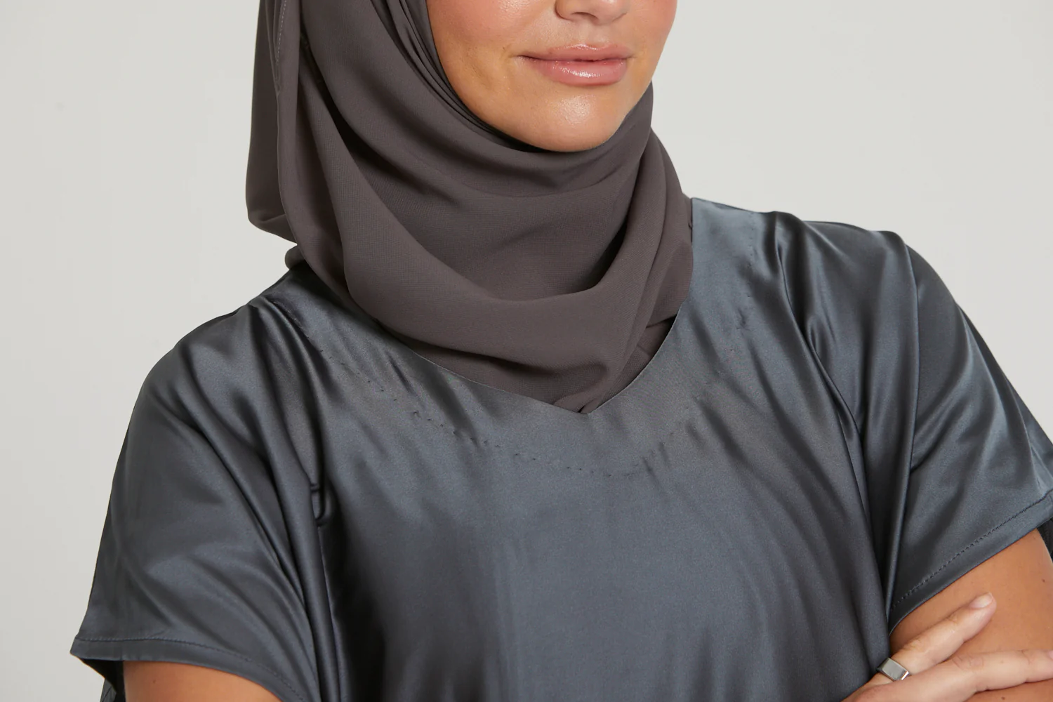 Premium Satin Inner Slip Dress - Dark Shadow - Image 7
