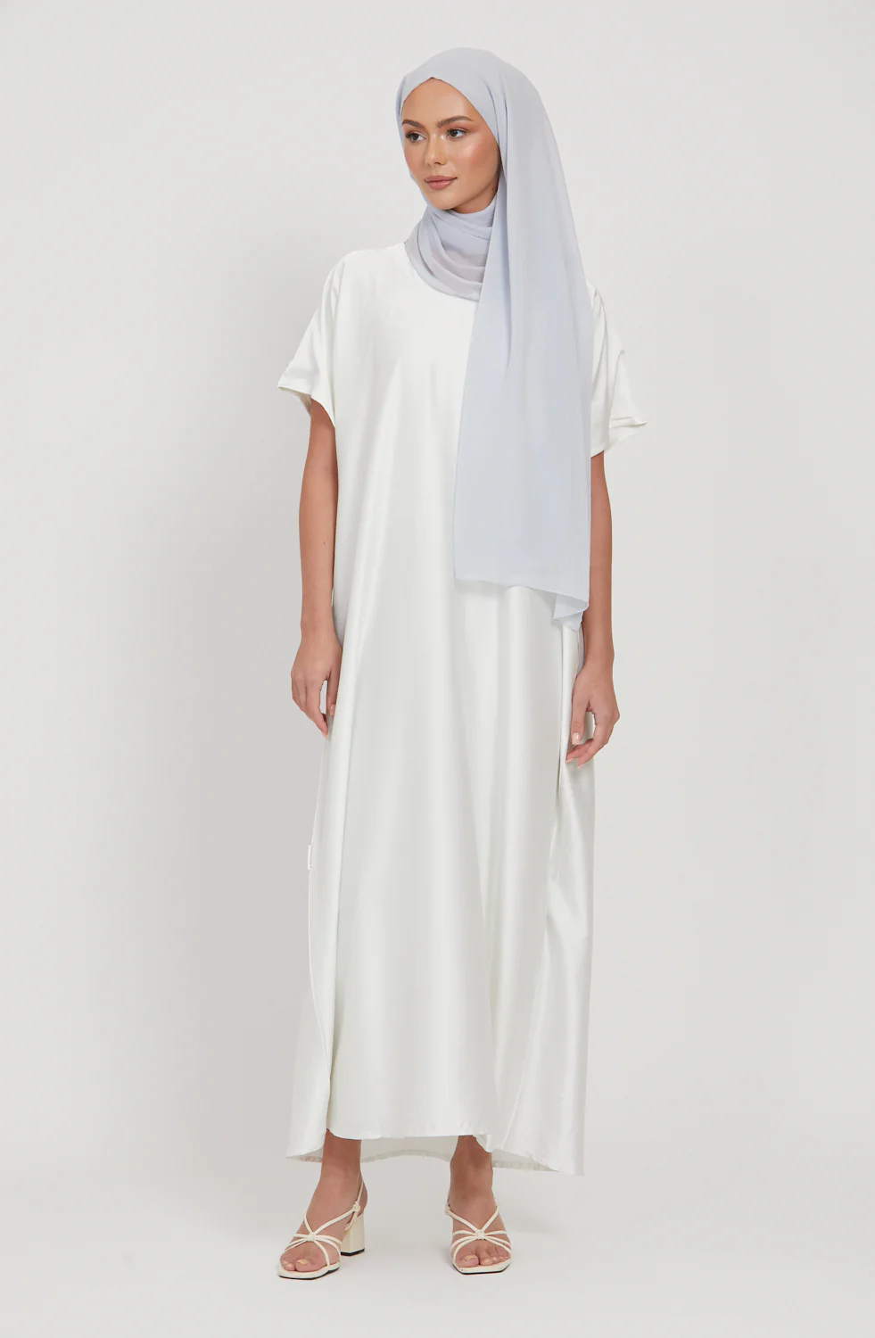 Premium Satin Inner Slip Dress WITH LINING - White - Image 2
