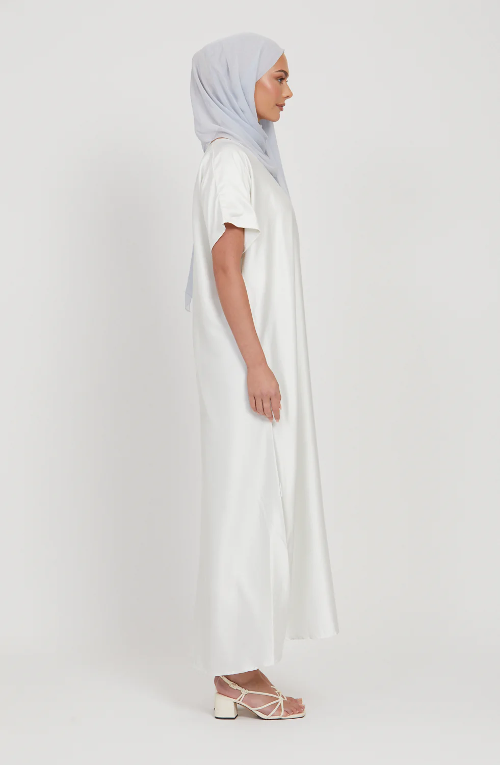 Premium Satin Inner Slip Dress WITH LINING - White - Image 3
