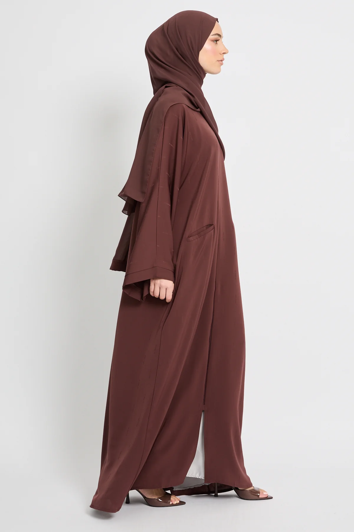 Premium Semi-Closed Abaya with Zip and Pockets – Espresso Cocoa - Image 6