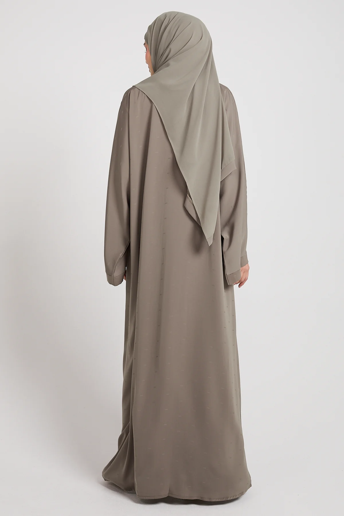 Premium Semi-Closed Abaya with Zip and Pockets – Olive Taupe - Image 10