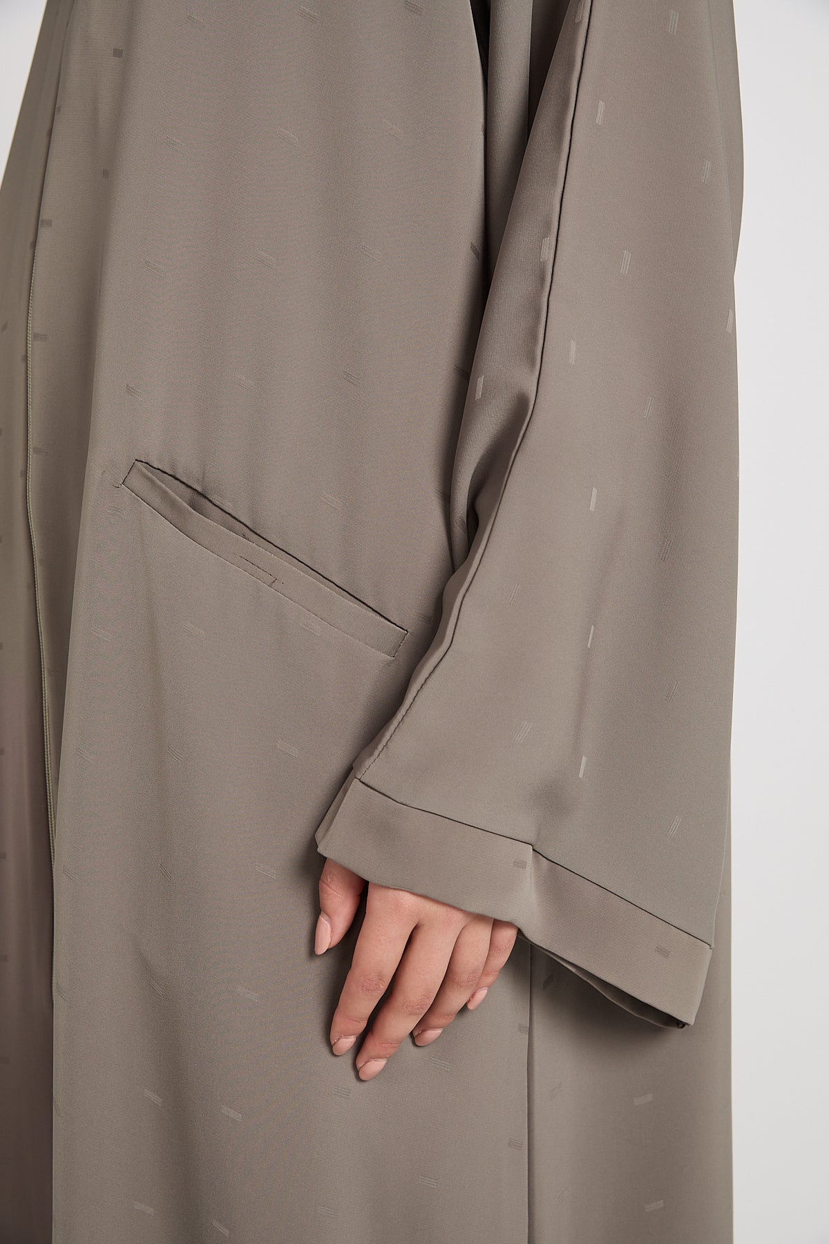 Premium Semi-Closed Abaya with Zip and Pockets – Olive Taupe - Image 7