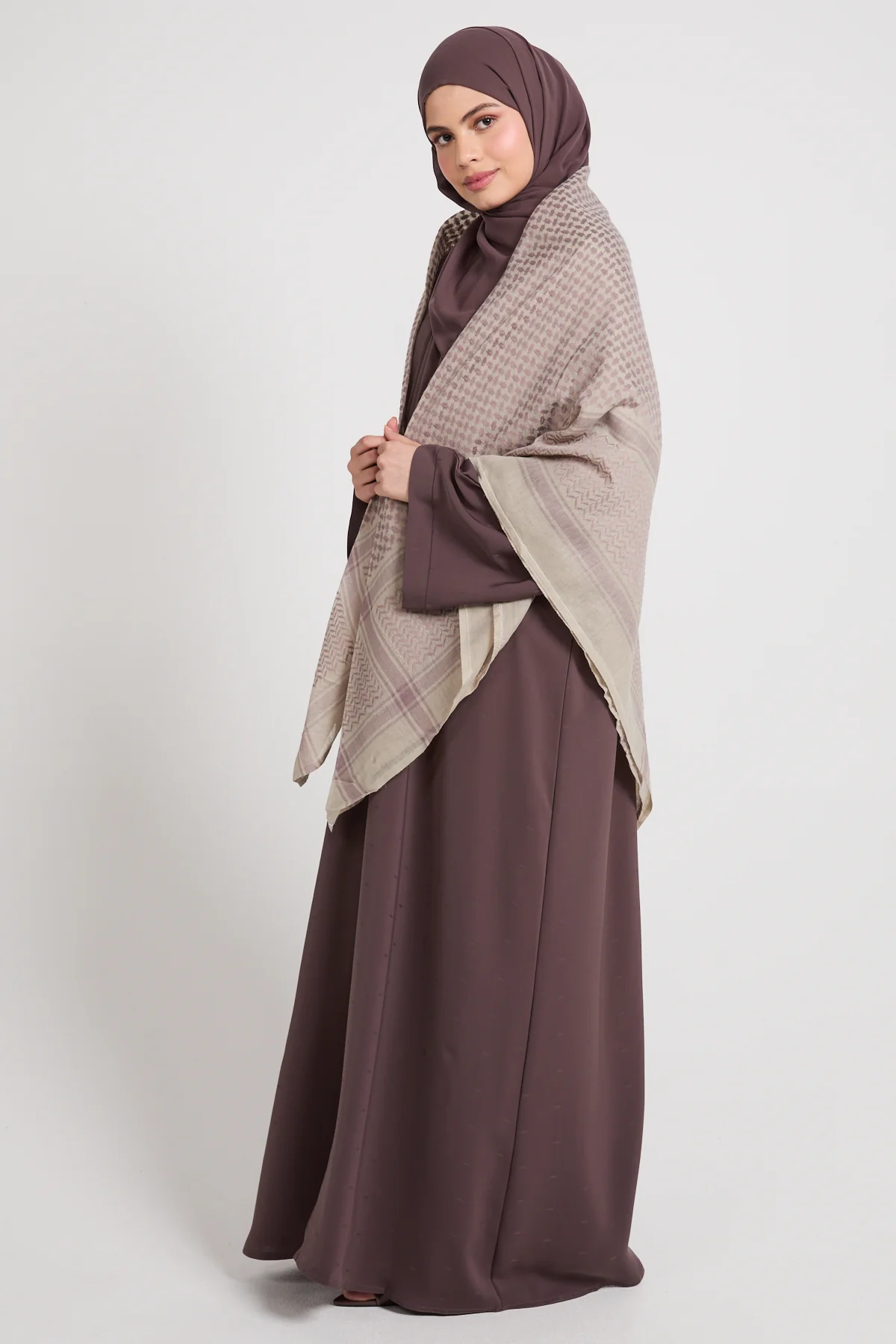 Premium Semi-Closed Abaya with Zip and Pockets – Plum Truffle - Image 11