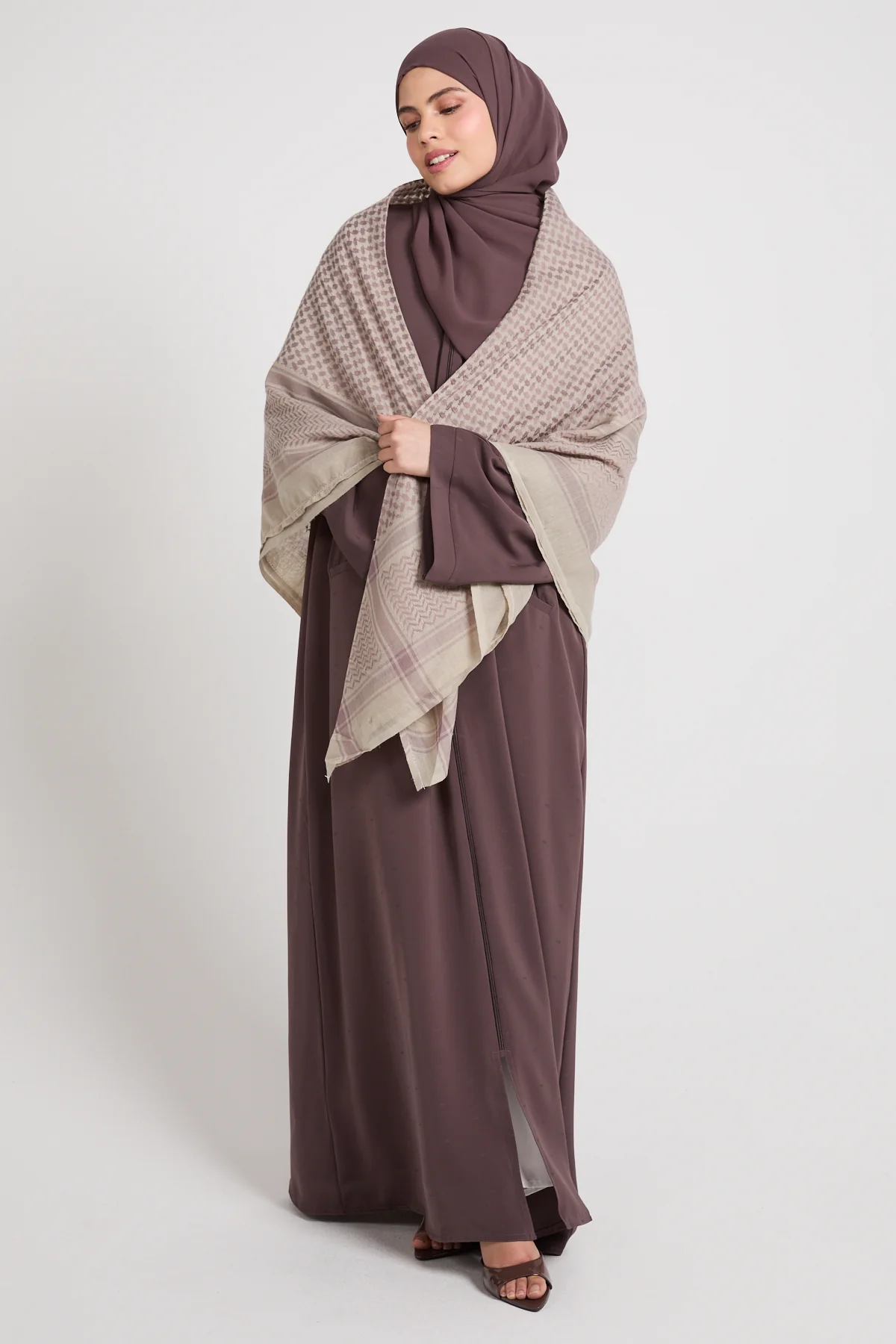 Premium Semi-Closed Abaya with Zip and Pockets – Plum Truffle - Image 8
