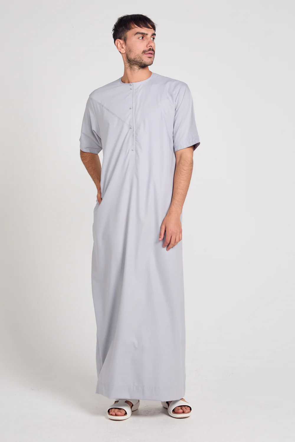 Premium Short Sleeve Emirati Thobe - Arctic Ice - Image 4