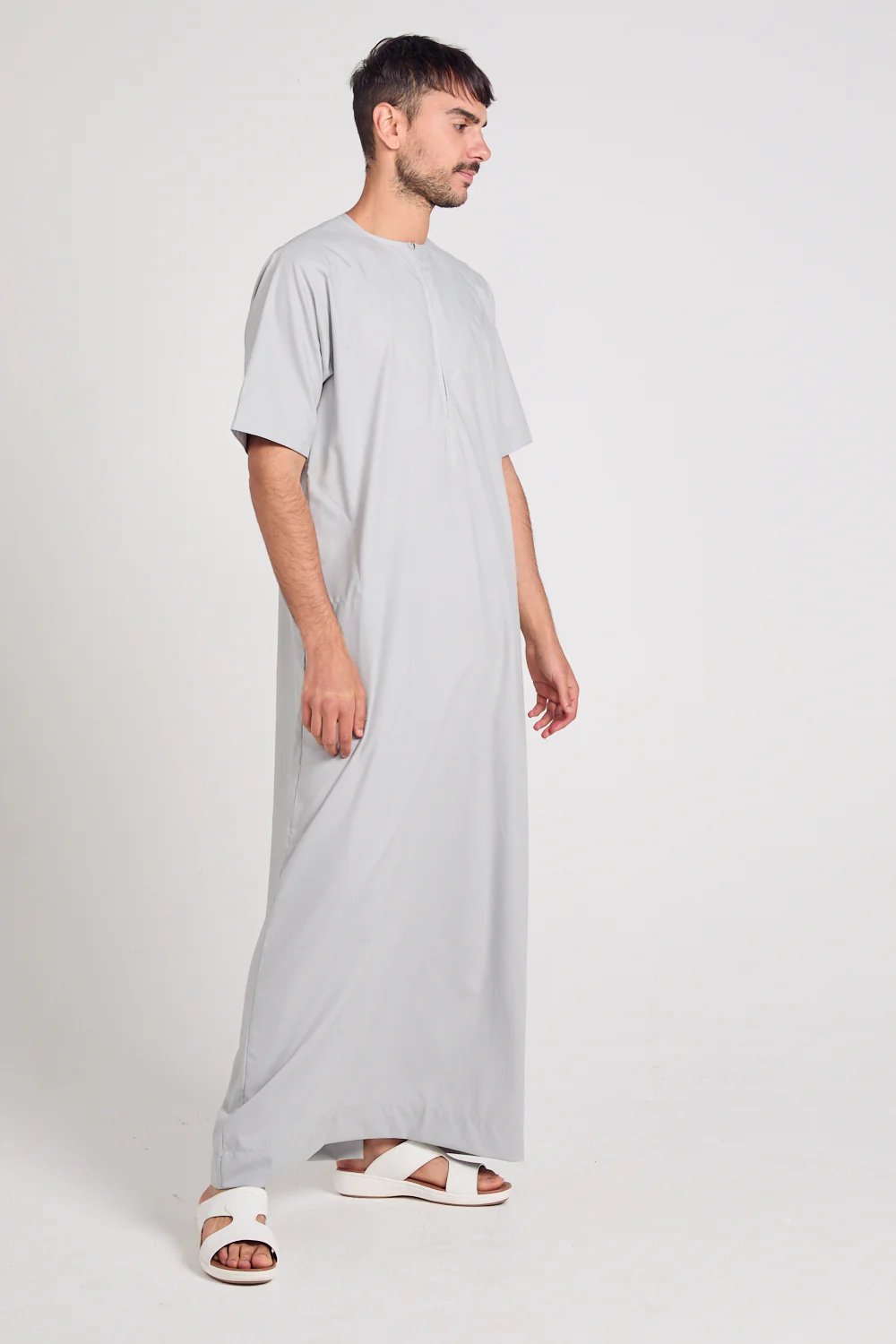 Premium Short Sleeve Emirati Thobe with Zip - Dawn Grey - Image 6