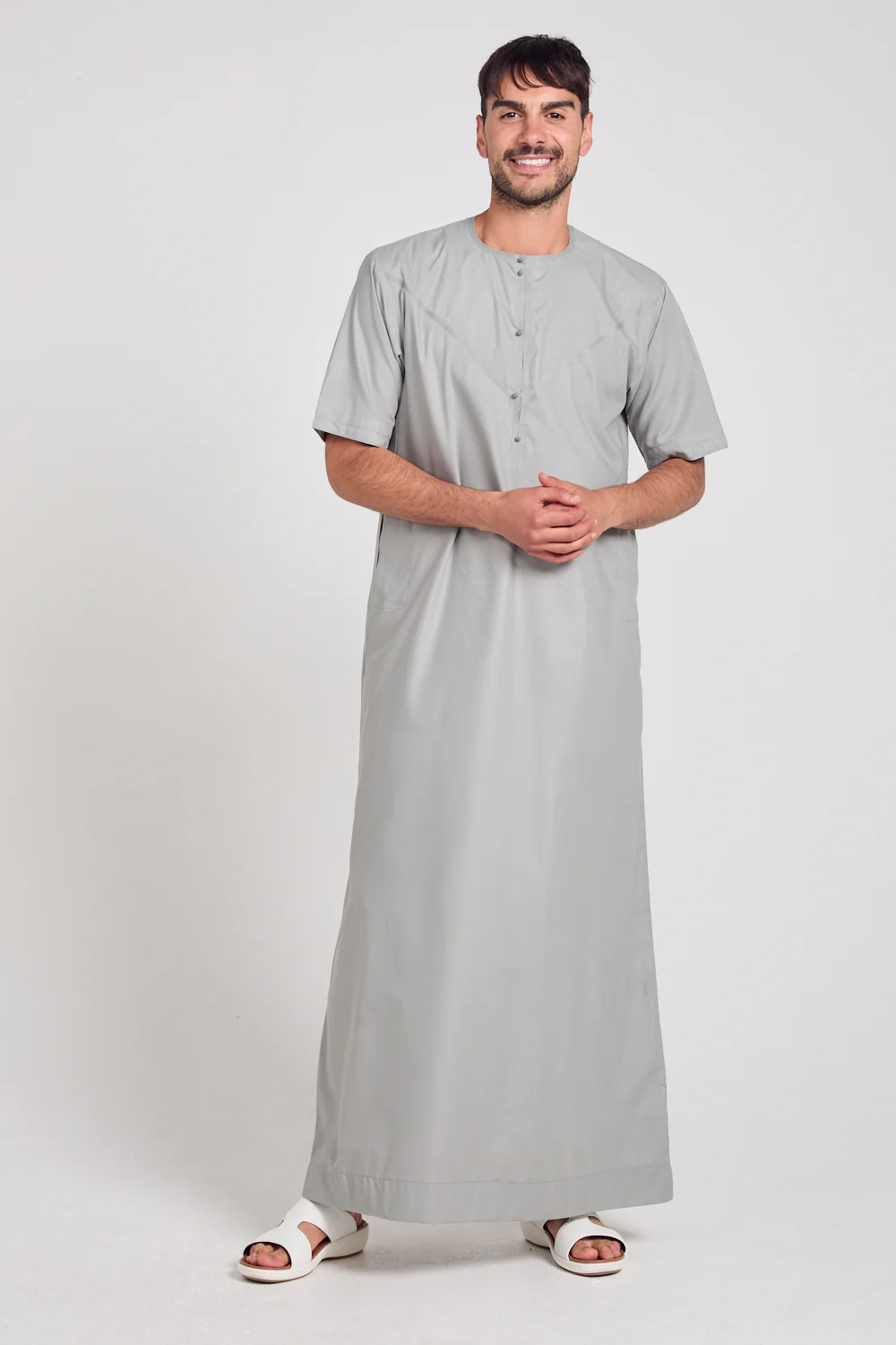 Premium Short Sleeve Emirati Thobe - Mineral Grey