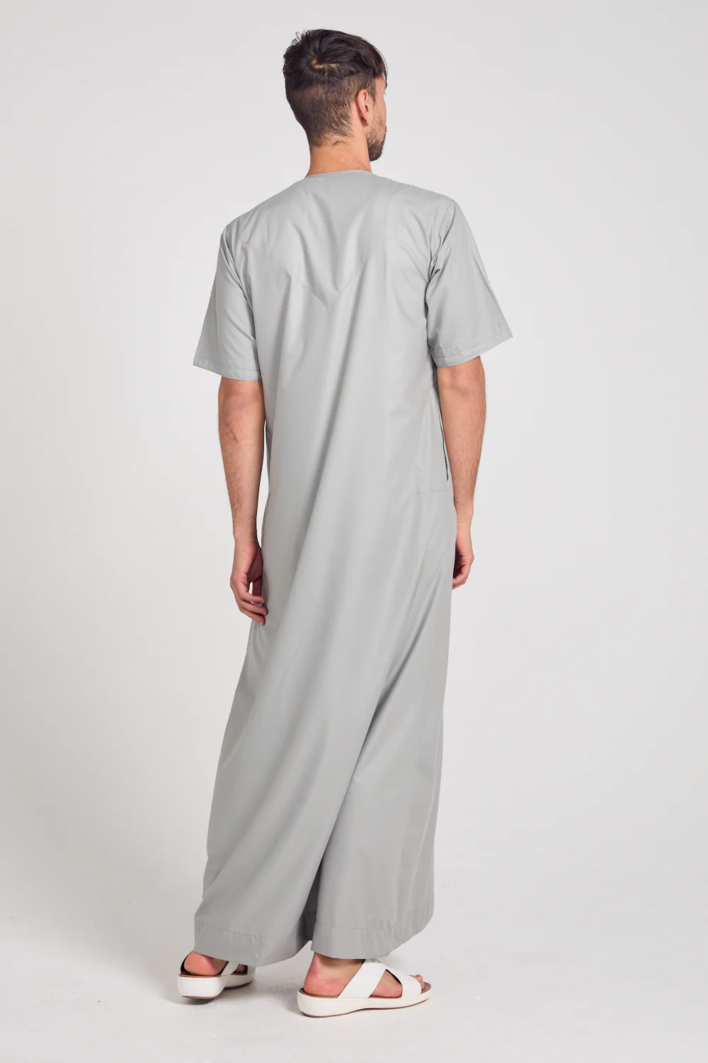 Premium Short Sleeve Emirati Thobe - Mineral Grey - Image 5