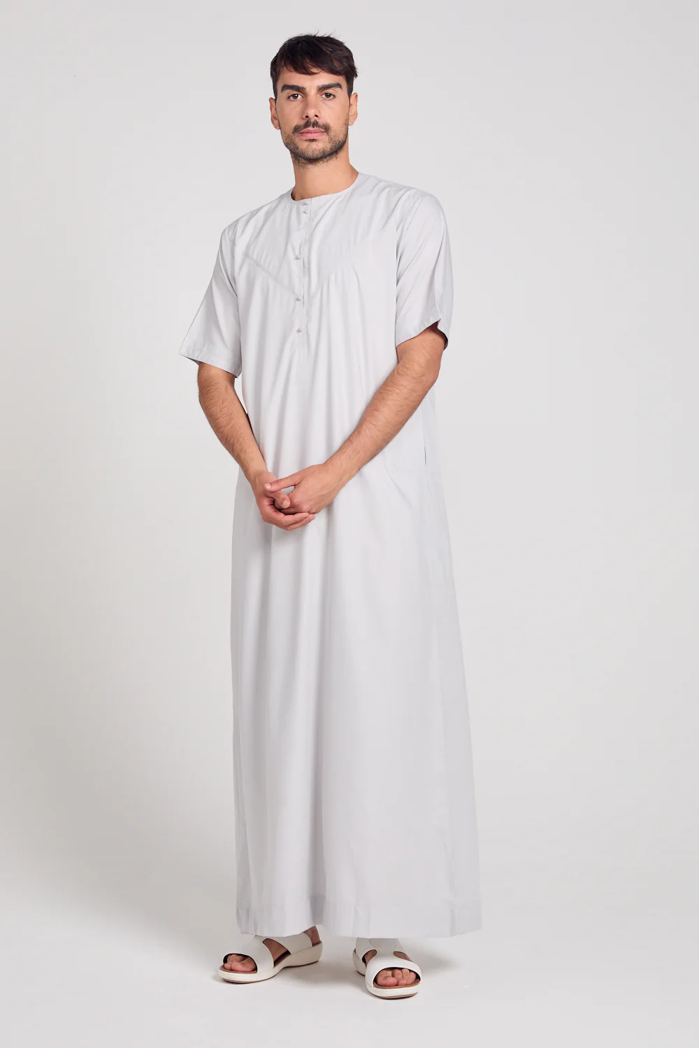 Premium Short Sleeve Emirati Thobe - Rock Salt - Image 6